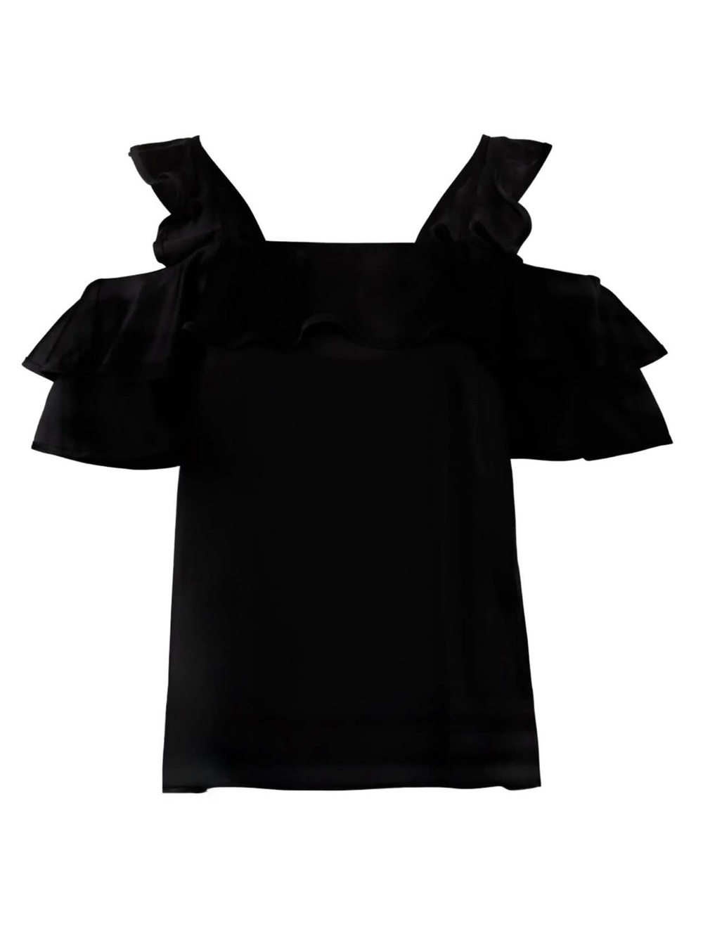 🆕 A.L.C. • Willow Black Ruffle Top 
Cold-Shoulder Silk Blouse ALC